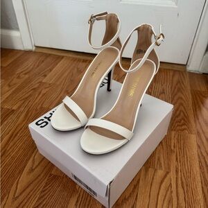 White Ankle-Strap Stiletto Heels